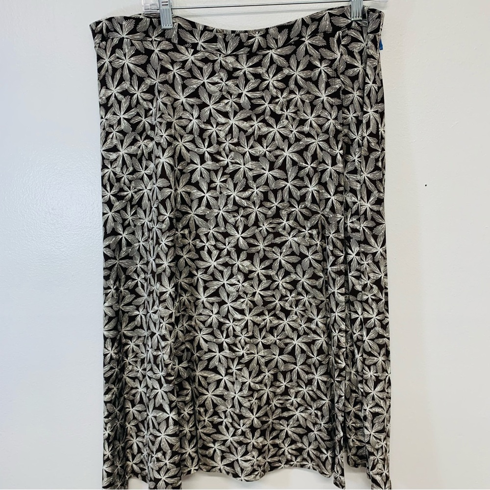 Talbots‎ Midi Skirt XL Brown Floral  Slinky Knit Pull On Faux Wrap Casual Career